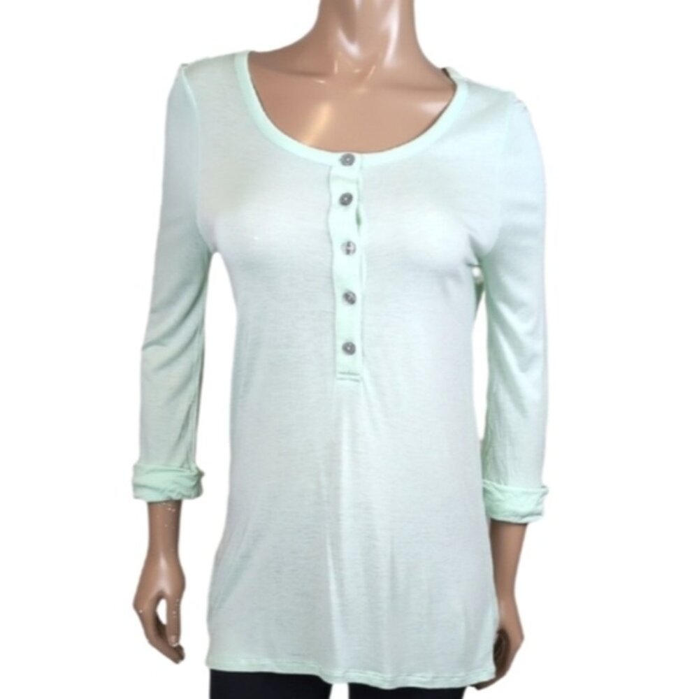 GAP Henley Tunic Top Womens Size XS Sheer Icy Mint Green Cuffed Sleeve Blouse